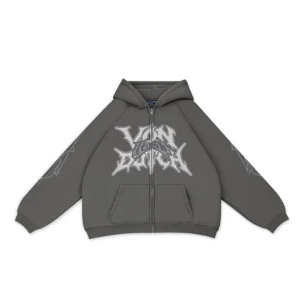 GRAY DISTRESSED HOODIE VD x HARDFEST