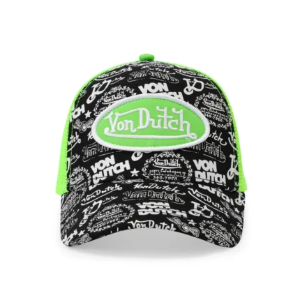 Logo Stamp Trucker Hat Black and Green