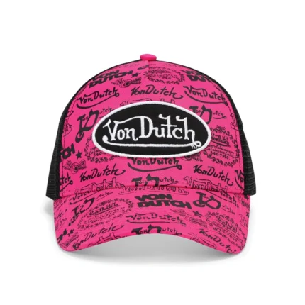 Logo Stamp Trucker Hat Pink and Black