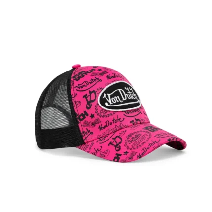 Logo Stamp Trucker Hat Pink and Black f